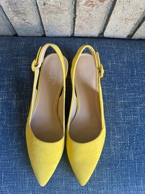 Franco Sarto Yellow Suede Pointed Slingback Mules